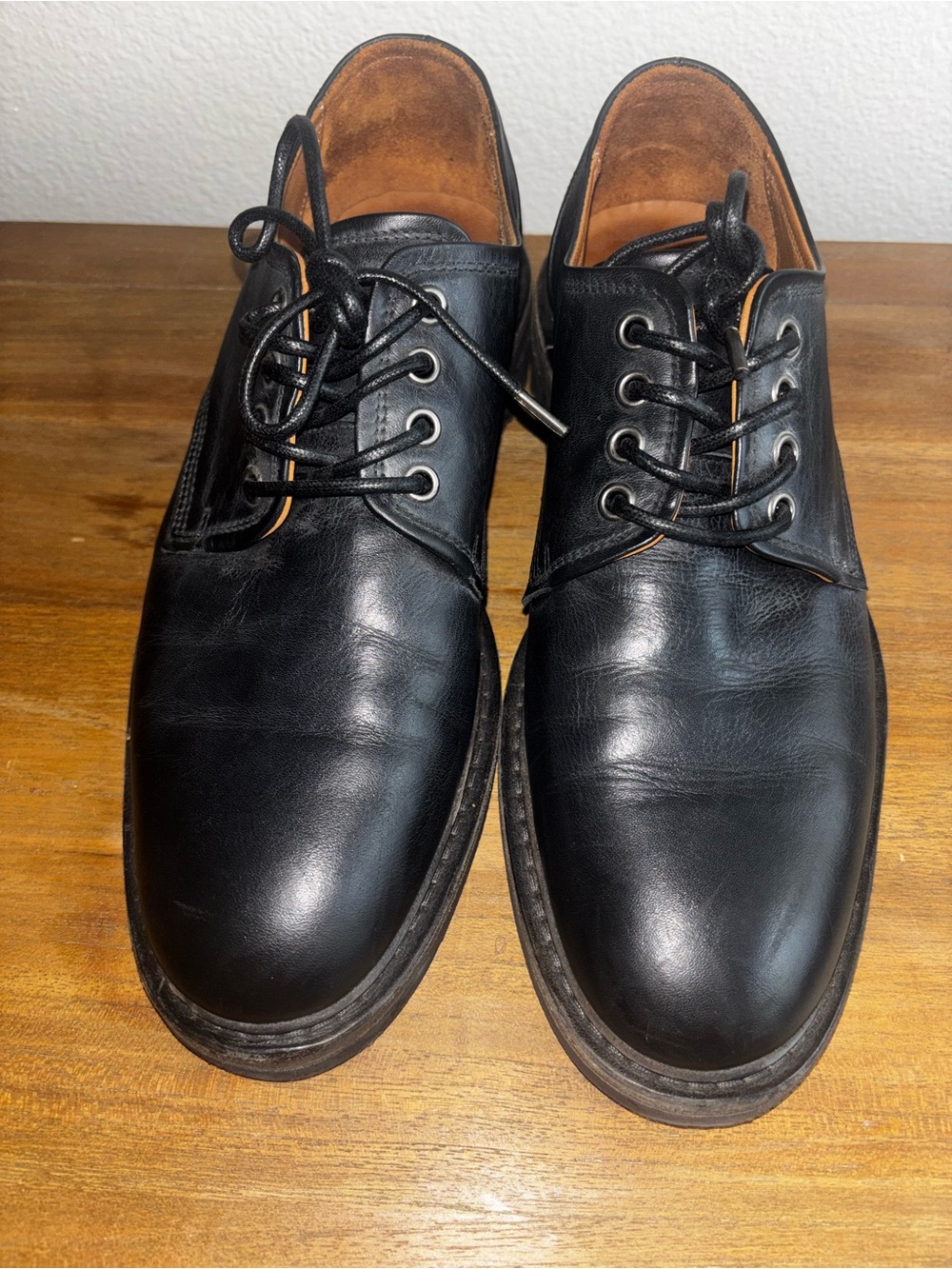 $598 John Varvatos Collection Black Leather Lug Sole Derby Shoes 9.5